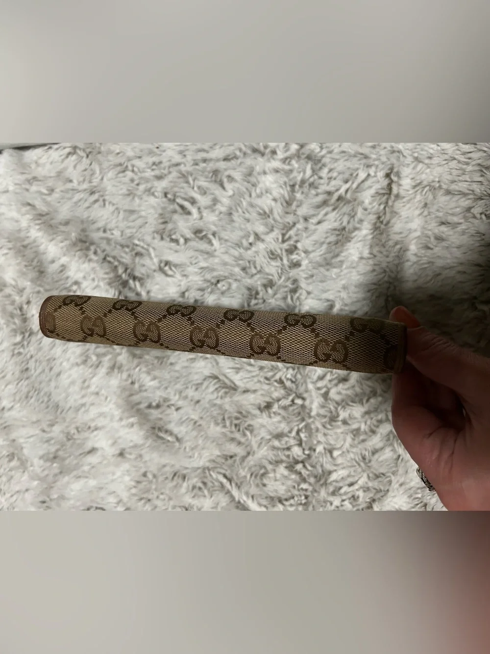 Gucci Continental Brown Monogram Zip Wallet with Metalic gold trimming